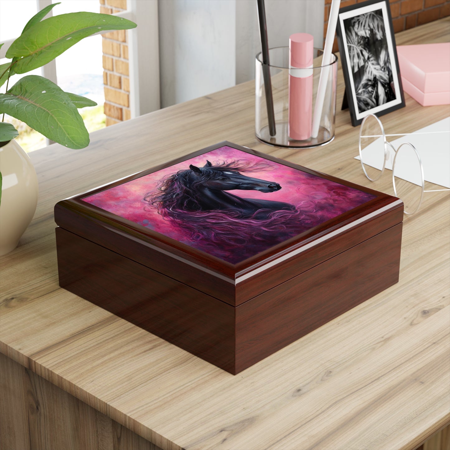 Unique Horse Artwork Jewelry Box, Horse Lover Gift, Elegant Keepsake Organizer, Home Decor with Artistic Design, Birthday Gift