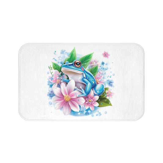 Colorful Frog and Flower Bath Mat, Vibrant Bathroom Decor, Nature Lover Gift, Spring Home Decor, Unique Housewarming Gift