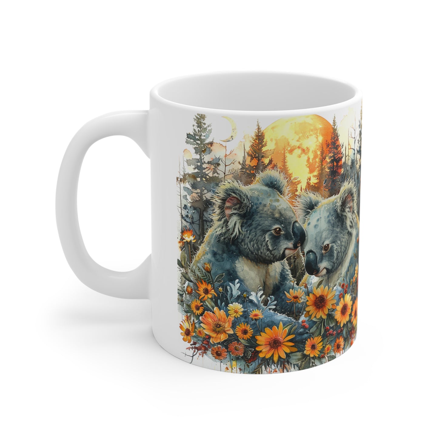 Koala Love Nature Mug, Cute Animal Coffee Cup, Gifts for Nature Lovers, Floral Design Mug, Eco-Friendly Drinkware