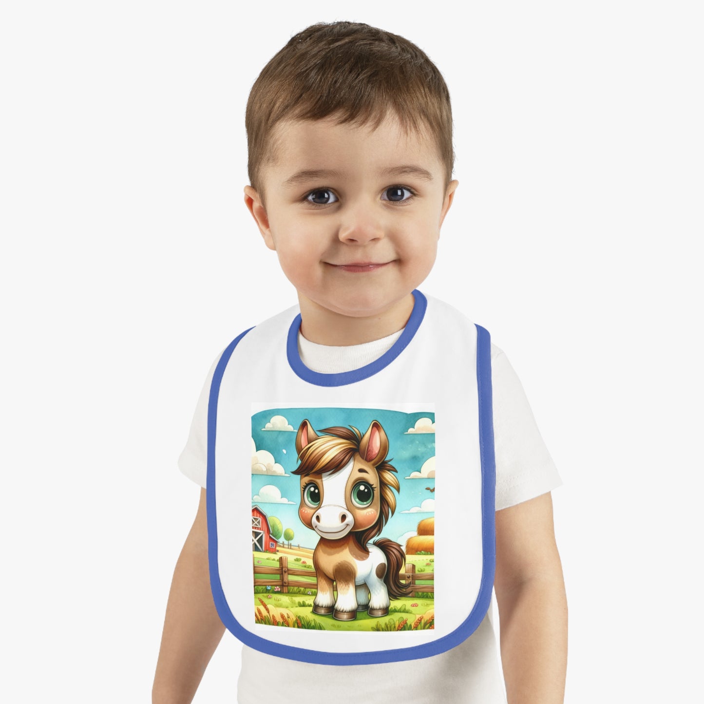 Cute Cartoon Horse Baby Bib, Adjustable Jersey Bib, Farm Animal Feeding Bib, Infant Bib, Baby Shower Gift, Toddler Bib