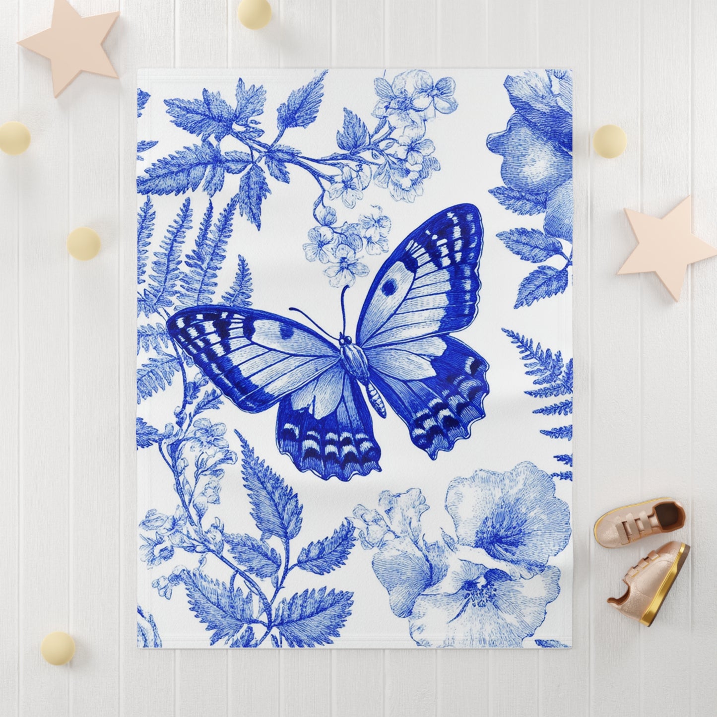 Butterfly Floral Soft Fleece Baby Blanket, Nursery Decor, Baby Shower Gift, Floral Blanket, Newborn Gift, Cozy Throw Blanket