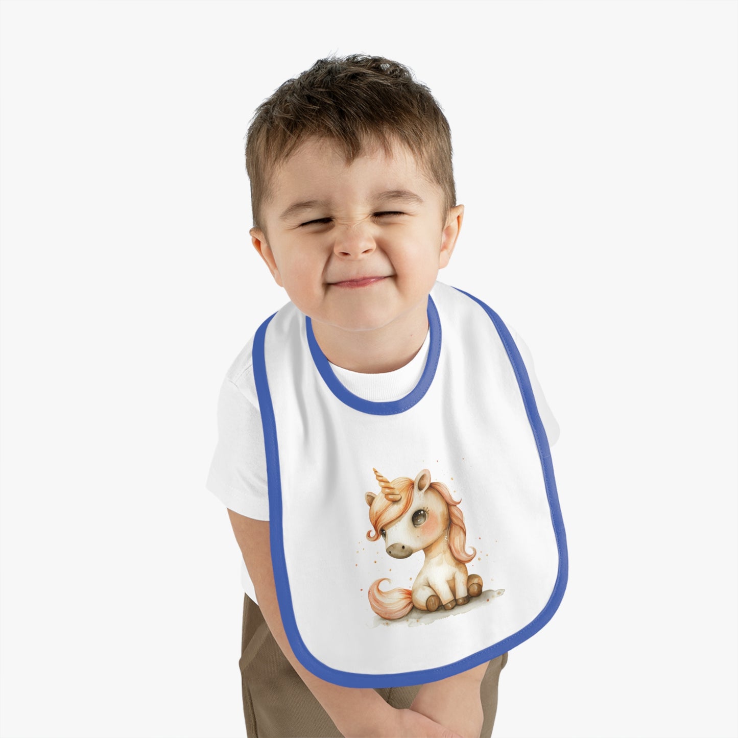 Unicorn Baby Bib with Contrast Trim | Cute Bib for Infants, Toddler Feeding, Gift for Baby Showers, Nursery Decor, Fun Mealtime Essential