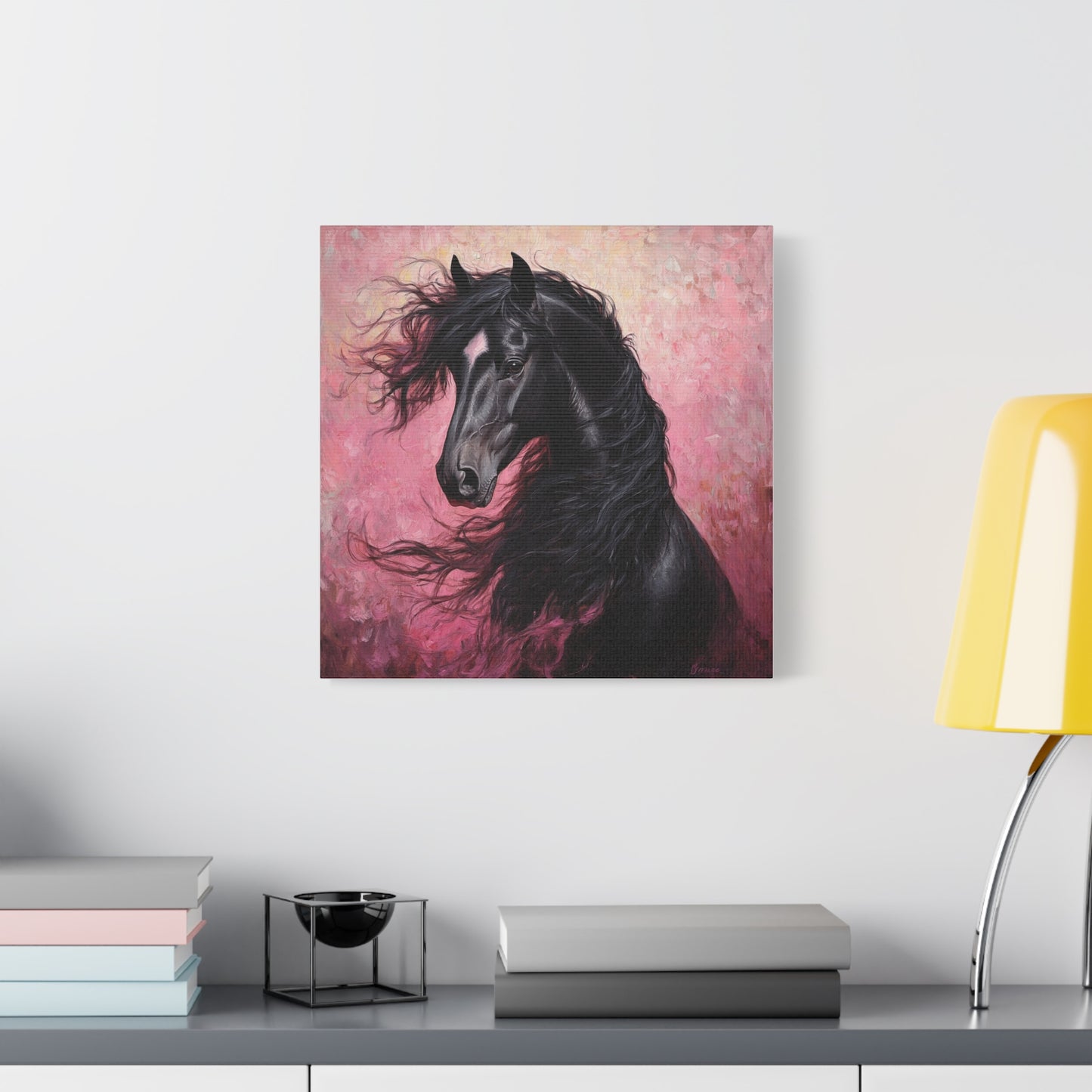 Black Horse Framed Canvas Wall Art, Equine Decor, Equestrian Gift, Horse Lover Home Decor, Rustic Wall Art, Animal Painting