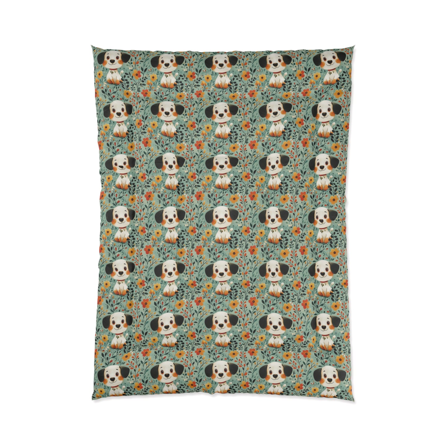 Cozy Dog-Themed Comforter | Cute Puppy Bedding for Pet Lovers, Floral Pattern Blanket, Unique Housewarming Gift, Kids Bedroom Decor