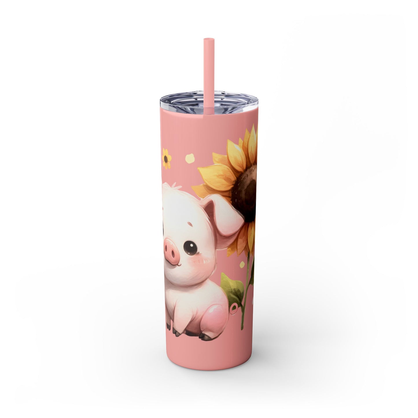 Cute Piggy Skinny Tumbler with Straw, Pig Tumbler, Sunflower Cup, Farmhouse Decor, Gift for Animal Lovers, Fun Drinkware