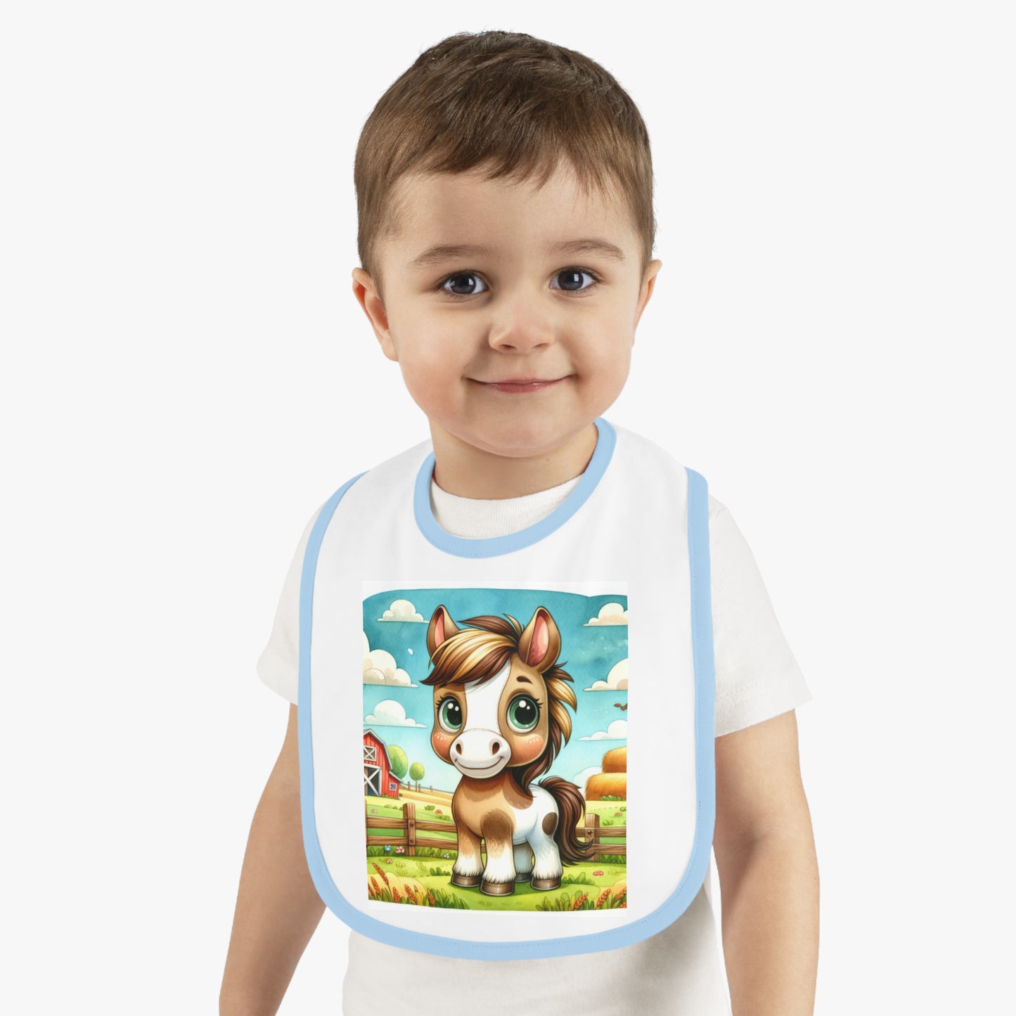 Cute Cartoon Horse Baby Bib, Adjustable Jersey Bib, Farm Animal Feeding Bib, Infant Bib, Baby Shower Gift, Toddler Bib