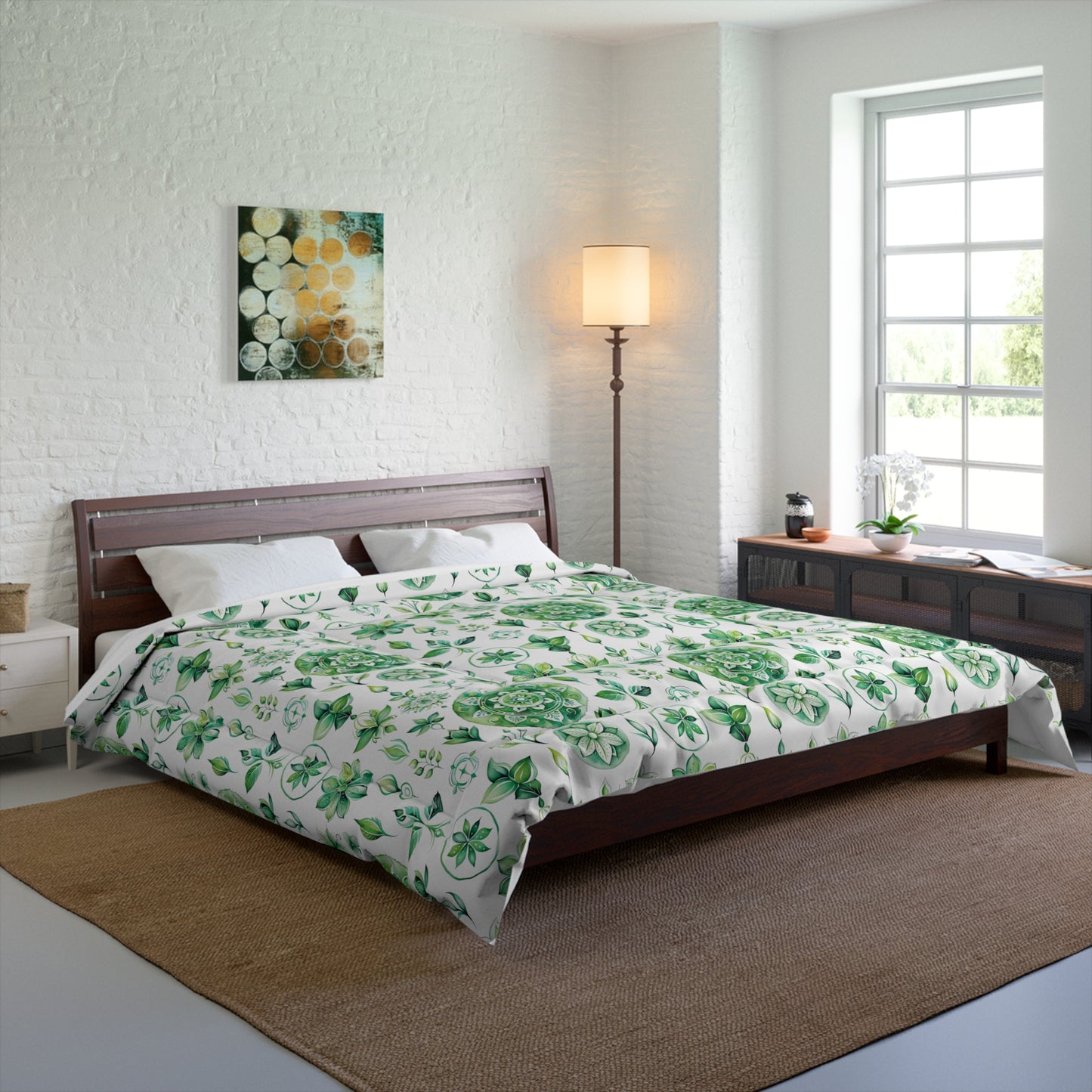 Botanical Green Comforter - Cozy Floral Quilt for Home Décor, Spring Vibes, Bedroom Refresh, Gift for Nature Lovers, Eco-Friendly Bedding