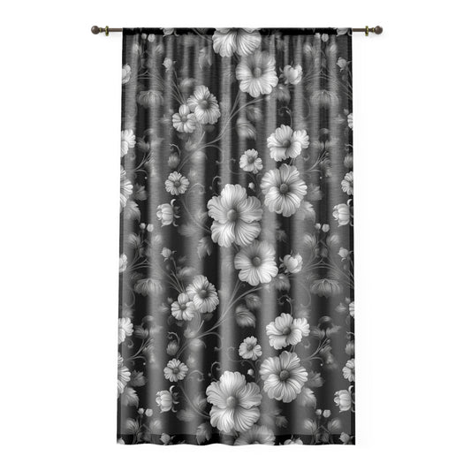 Elegant Floral Sheer Window Curtain, Home Decor, Bohemian Curtains, Black and White Floral Drapes, Wedding Decor, Summer Vibes