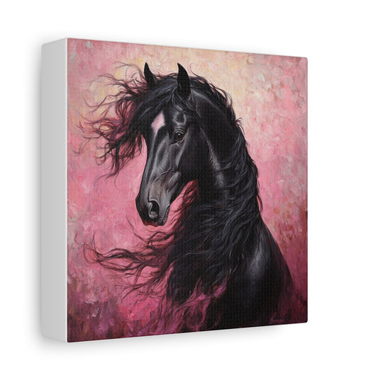 Black Horse Framed Canvas Wall Art, Equine Decor, Equestrian Gift, Horse Lover Home Decor, Rustic Wall Art, Animal Painting