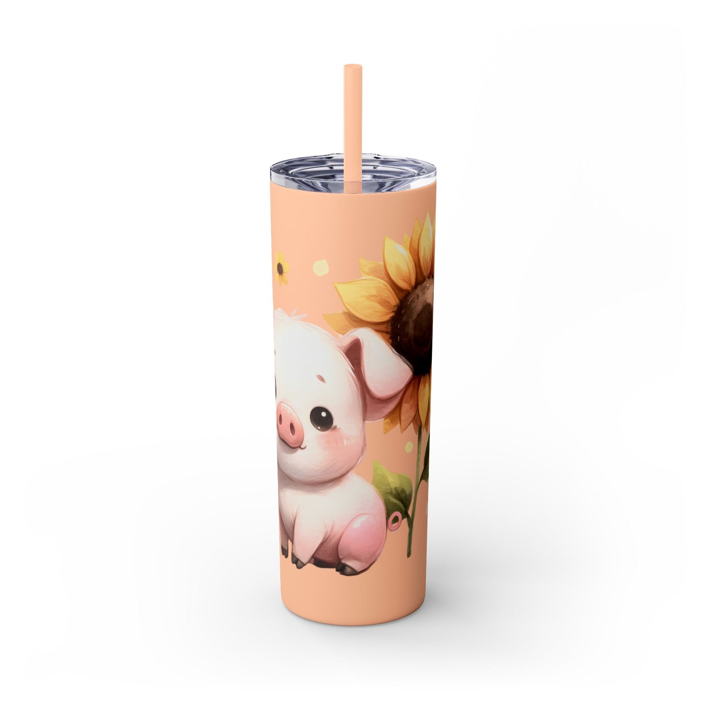Cute Piggy Skinny Tumbler with Straw, Pig Tumbler, Sunflower Cup, Farmhouse Decor, Gift for Animal Lovers, Fun Drinkware