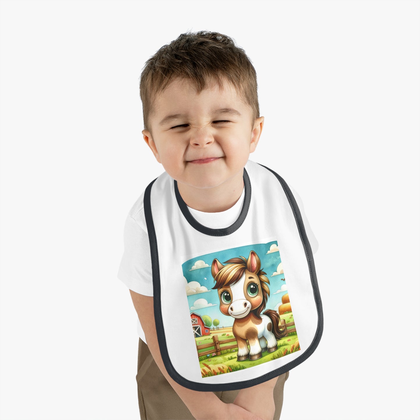 Cute Cartoon Horse Baby Bib, Adjustable Jersey Bib, Farm Animal Feeding Bib, Infant Bib, Baby Shower Gift, Toddler Bib