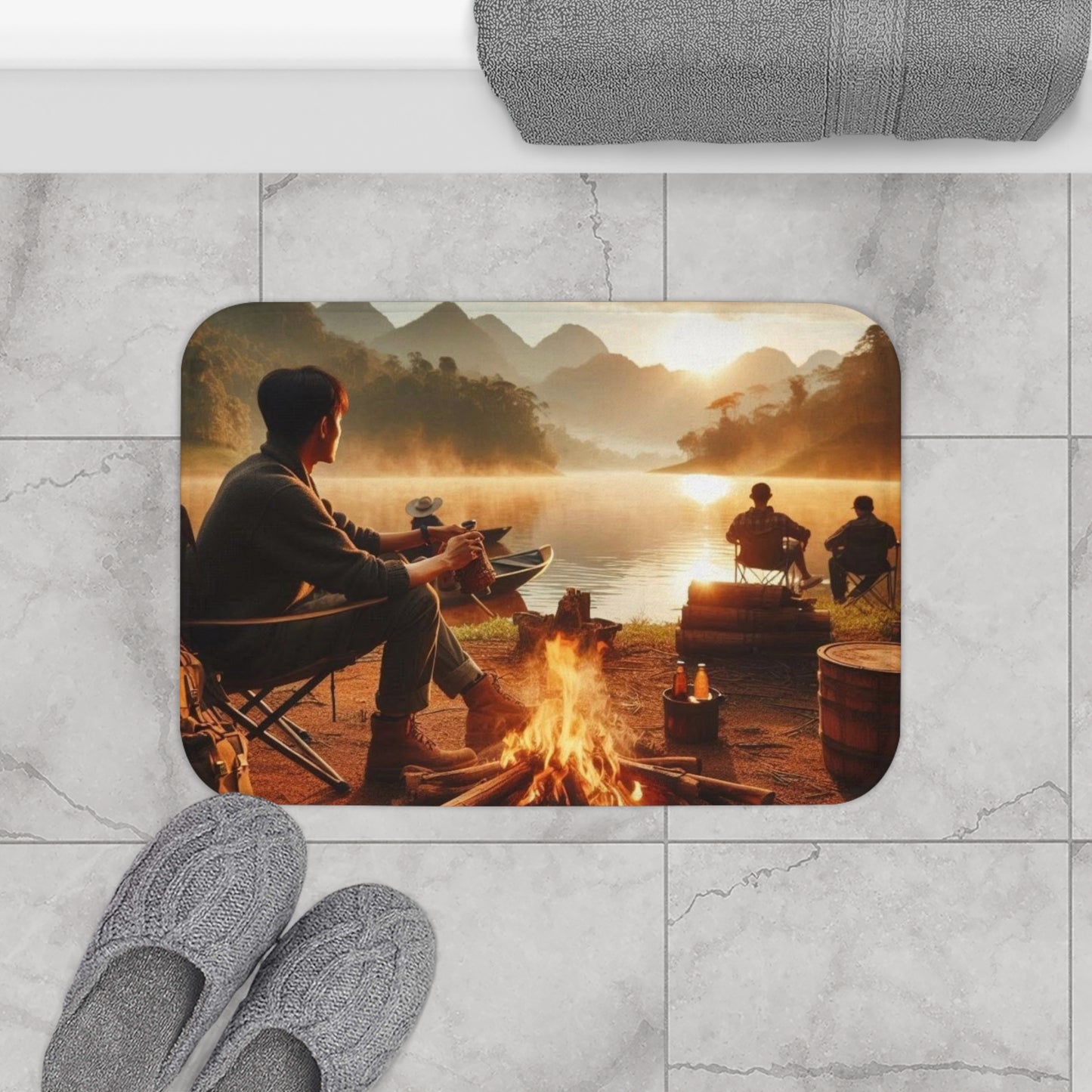 Cozy Campfire Bath Mat - Outdoor Decor, Bathroom Accessories, Camping Vibes, Gift for Nature Lovers, Rustic Home