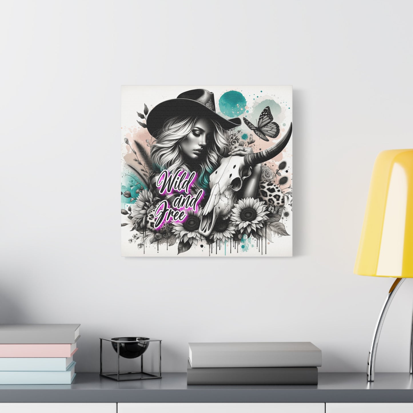 Wild and Free Canvas Art | Boho Wall Decor, Country Chic Home, Gift for Her, Cowgirl Decor, Butterfly Art