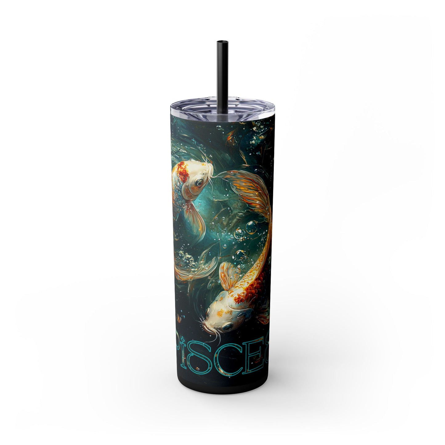Pisces Zodiac Skinny Tumbler, 20oz Fish Design Travel Mug, Astrology Drinkware, Perfect Gift for Pisces Season