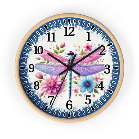 Floral Dragonfly Wall Clock, Nature-Inspired Decor, Home Office Gift, Kitchen Wall Art, Spring Decor, Unique Clock Design