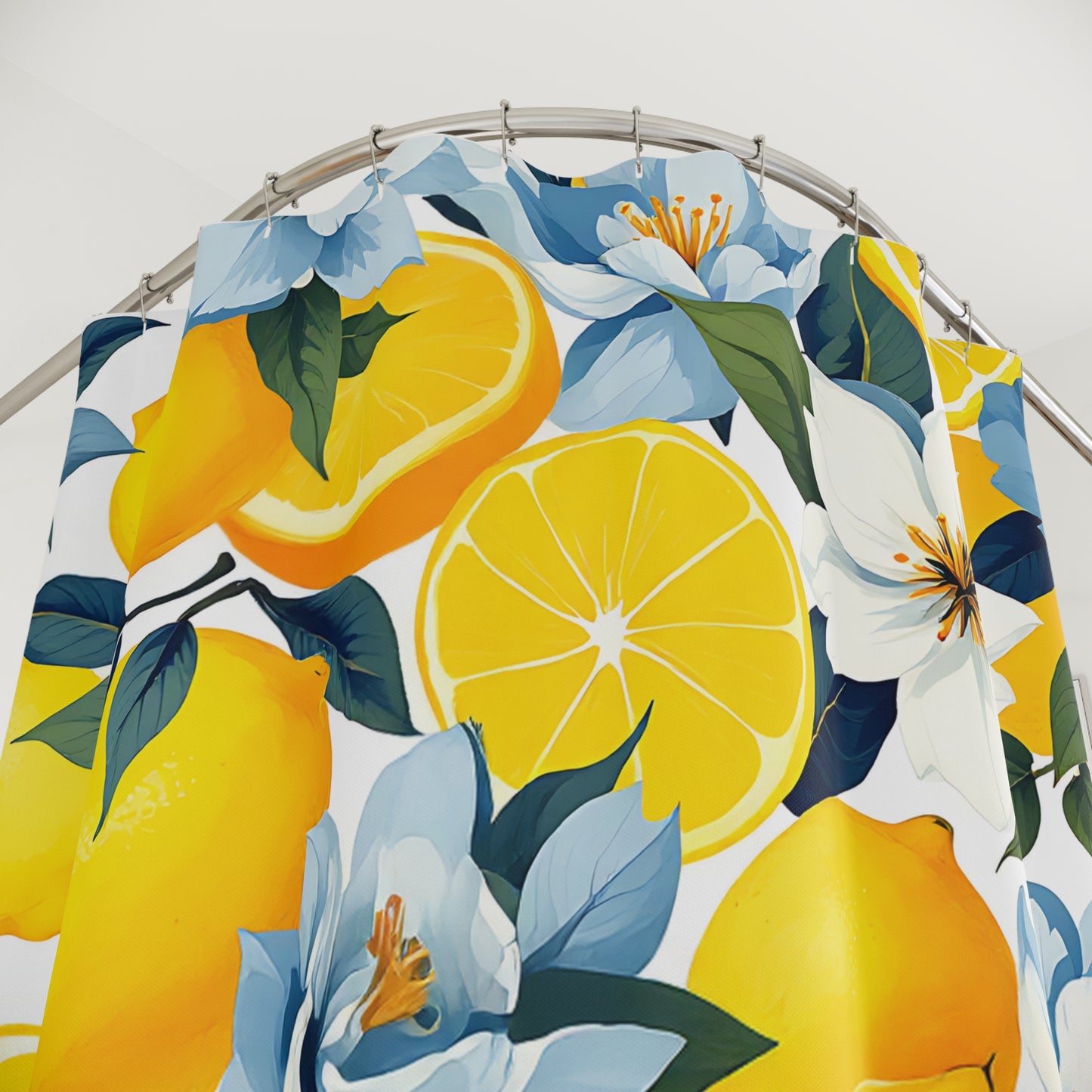 Vibrant Citrus Shower Curtain, Fresh Lemon Home Decor, Summer Bathroom Accent, Floral Bathroom Decor, Kitchen Inspired Shower Curtain