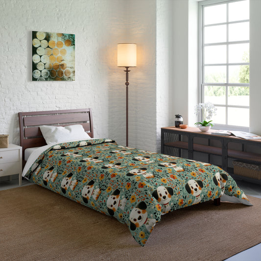 Cozy Dog-Themed Comforter | Cute Puppy Bedding for Pet Lovers, Floral Pattern Blanket, Unique Housewarming Gift, Kids Bedroom Decor