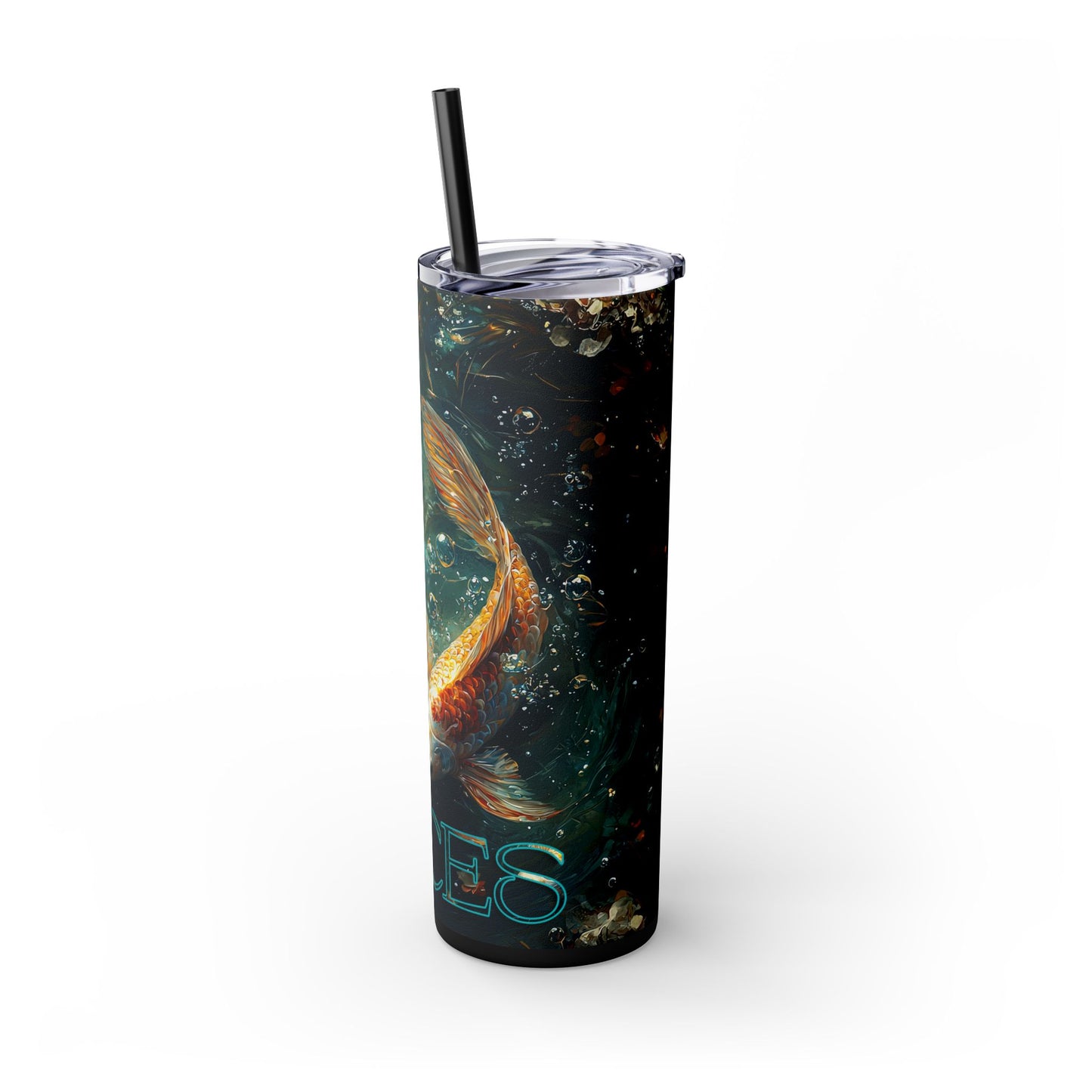 Pisces Zodiac Skinny Tumbler, 20oz Fish Design Travel Mug, Astrology Drinkware, Perfect Gift for Pisces Season