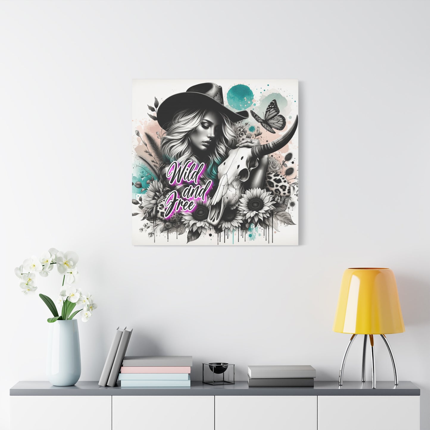 Wild and Free Canvas Art | Boho Wall Decor, Country Chic Home, Gift for Her, Cowgirl Decor, Butterfly Art