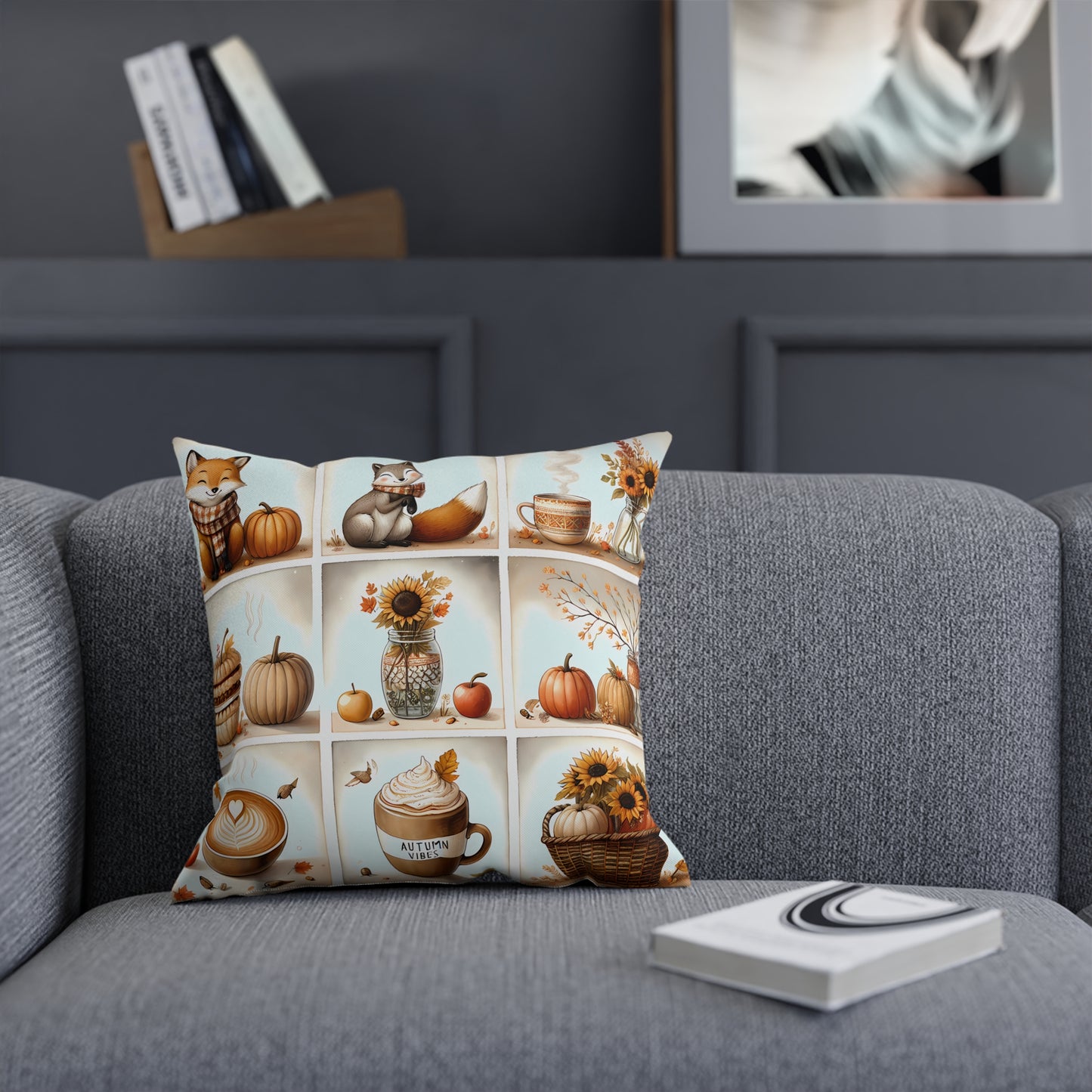 Cozy Autumn Cushion, Fall Decor Pillow, Pumpkin Spice Pillow, Harvest Home Accent, Gift for Coffee Lovers