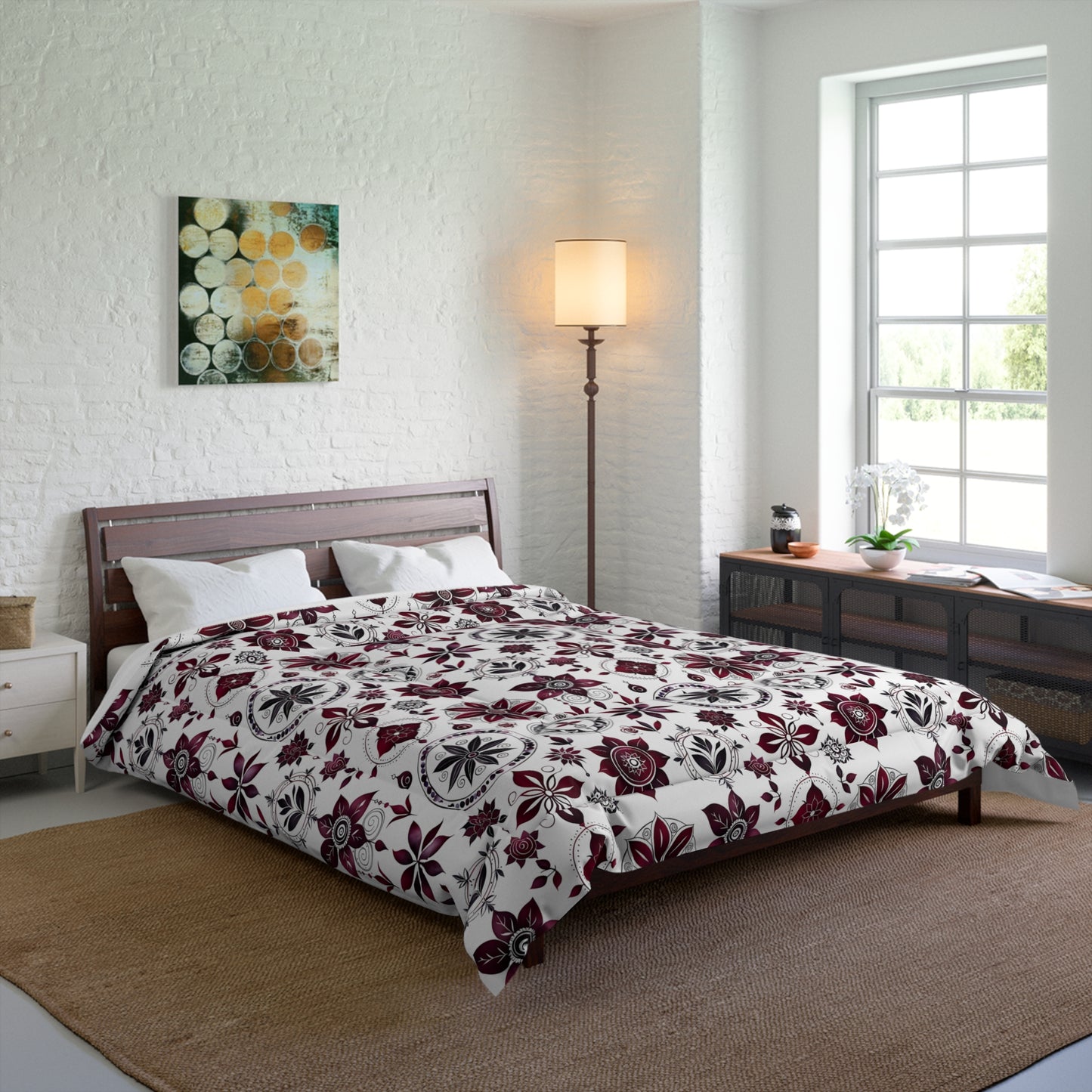 Cozy Floral Comforter - Boho Chic Bedding, Warmth for Home, Perfect for Winter, Housewarming Gift, Bed Decor