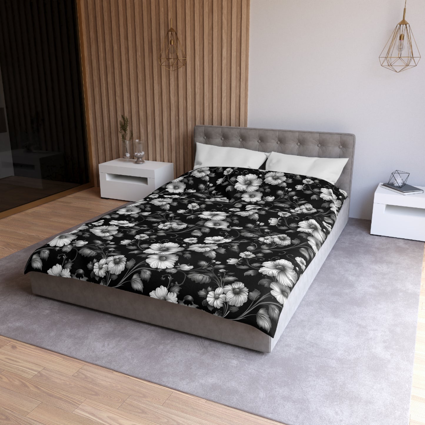 Floral Microfiber Duvet Cover | Elegant Black & White Bedding, Boho Home Decor, Gift for Her, Cozy Bedroom Essentials, Floral Decor