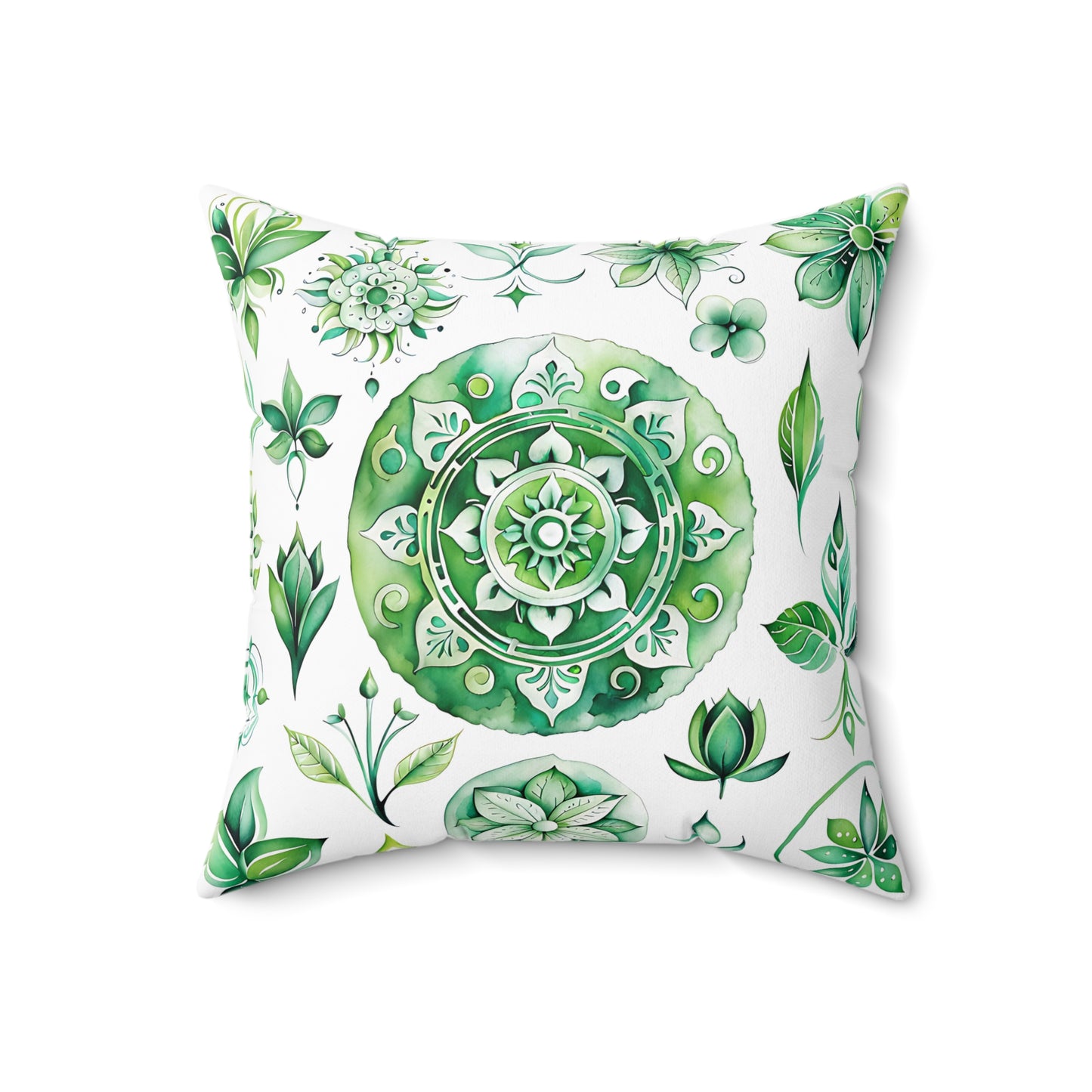 Botanical Green Mandala Pillow, Cozy Home Decor, Elegant Gift for Garden Lovers, Seasonal Refresh, Decorative Cushion