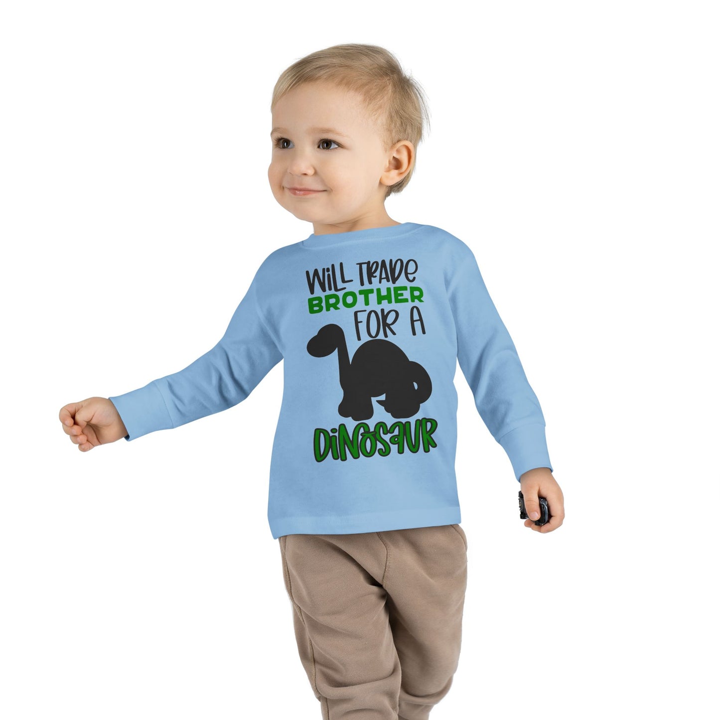 Dinosaur-Themed Toddler Long Sleeve Tee - 'Will Trade Brother for a Dinosaur', Cute Kids' Apparel, Birthday Gift, Toddler Fashion, [...]