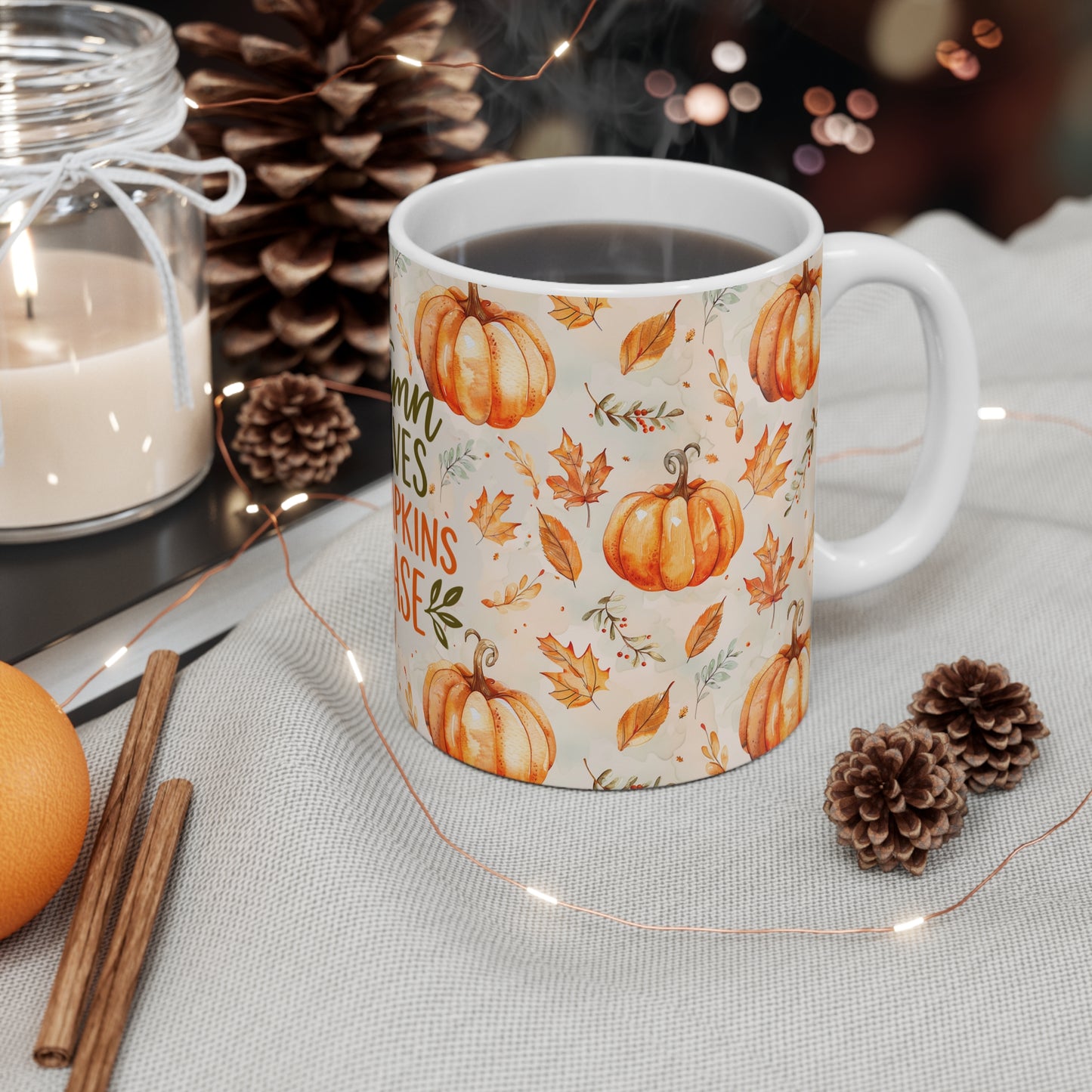 Autumn Leaves & Pumpkins Please Mug, Fall Coffee Cup, Harvest Decor, Seasonal Mugs, Thanksgiving Gift, Cozy Vibes