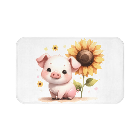 Cute Pig & Sunflower Bath Mat, Farmhouse Decor, Animal Lover Gift, Kids' Bathroom Accent, Fun & Whimsical Home Decor