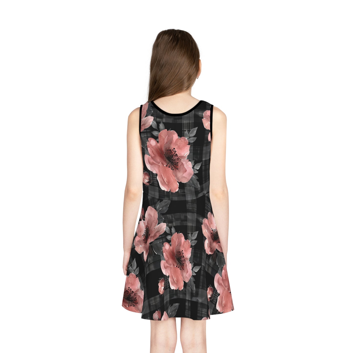 Black Plaid Floral Girls' Sundress