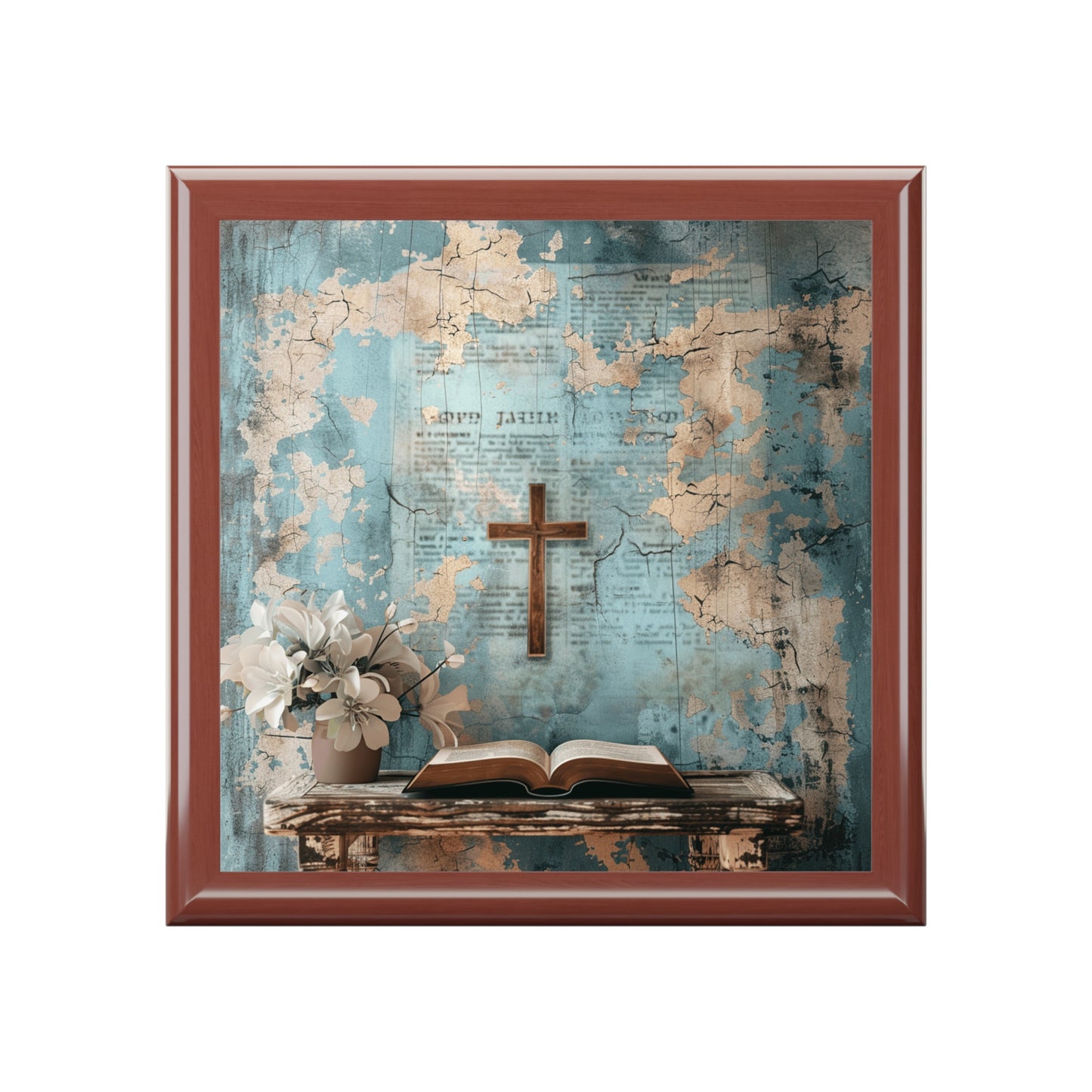 Rustic Jewelry Box with Floral Design, Decorative Keepsake, Gift for Her, Faith-Inspired Storage, Perfect for Birthdays & Anniversaries