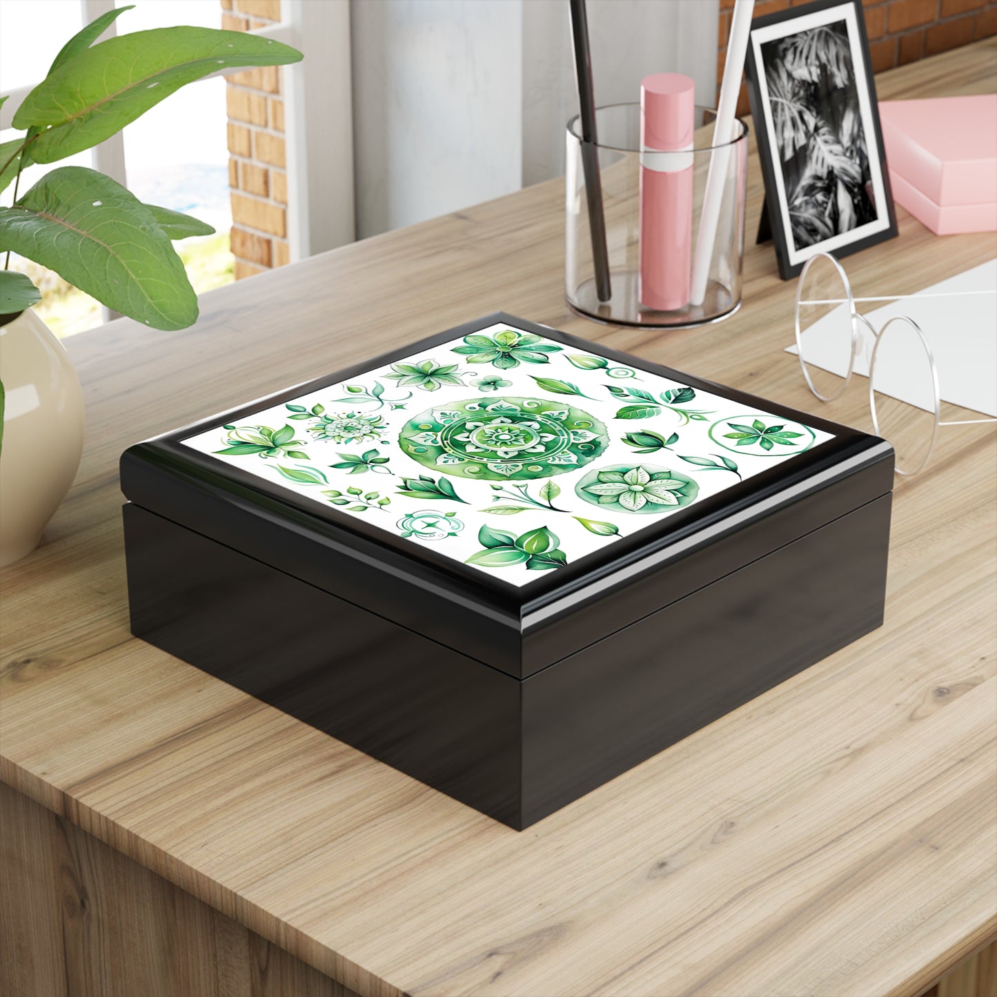 Elegant Floral Jewelry Box | Decorative Storage for Rings, Earrings, Gifts, Home Decor, Green Botanical Theme