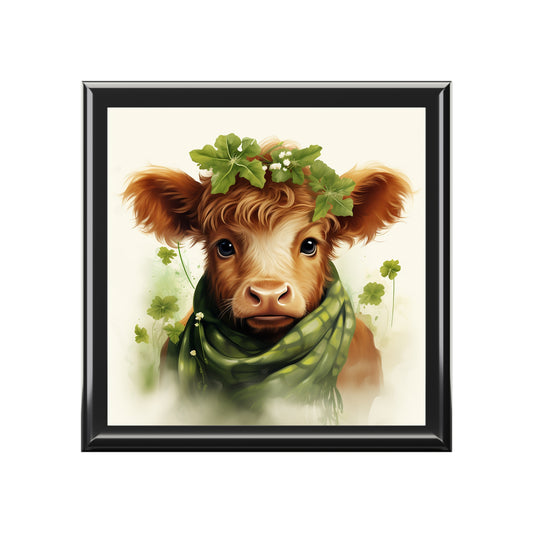 Charming Cow Jewelry Box with Floral Design, Rustic Storage for Rings & Necklaces, Perfect Gift for Animal Lovers, Unique Home Decor