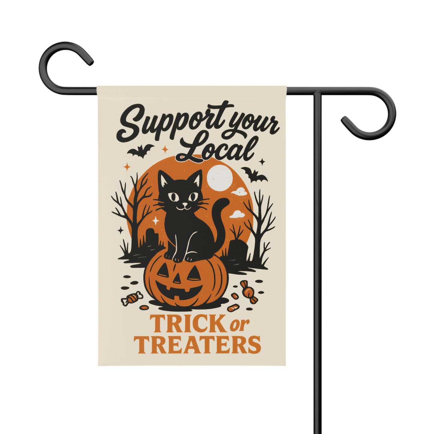 Halloween Garden Banner, Trick or Treat Decor, Cat Pumpkin Flag, Outdoor Halloween Decoration, Fall Garden Sign