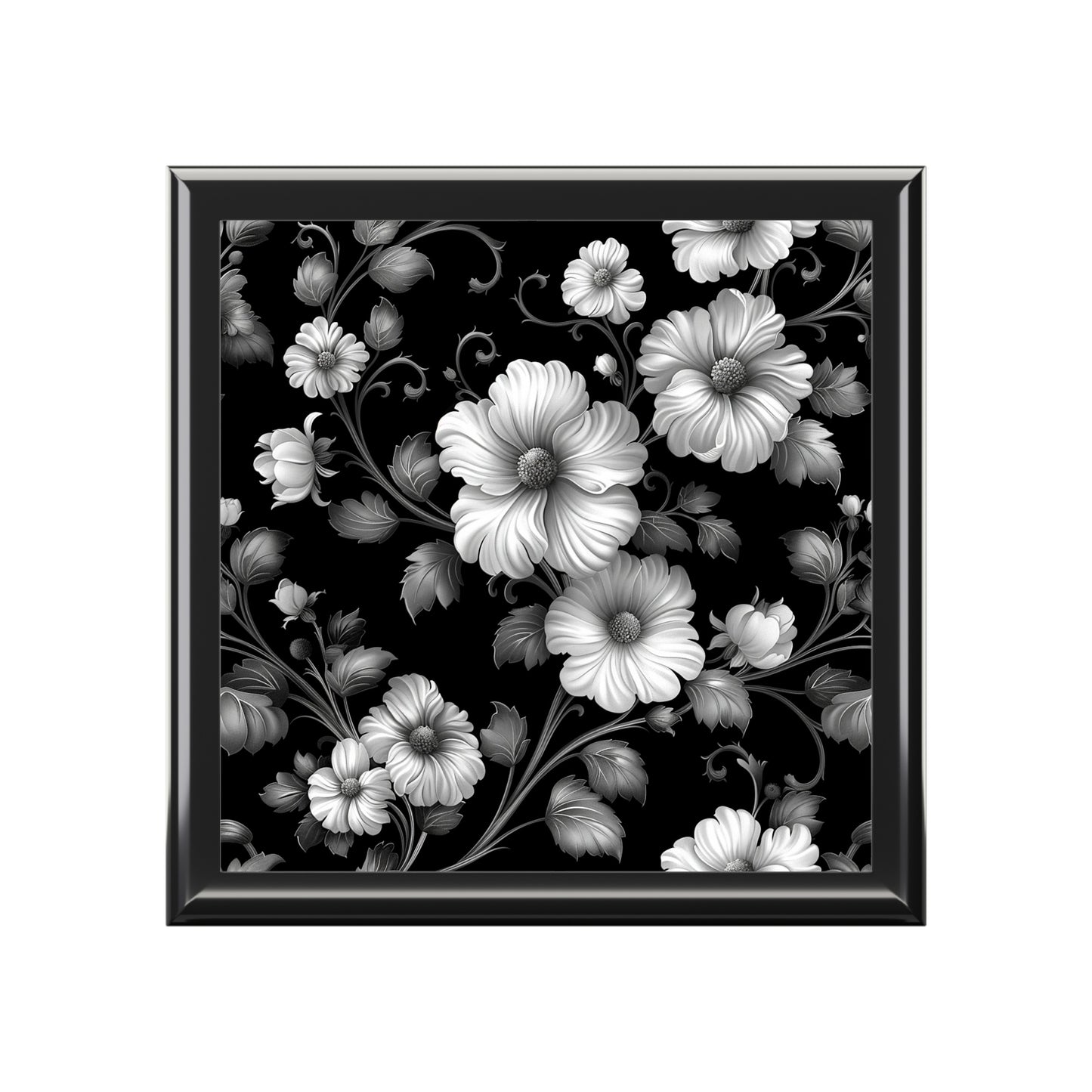 Elegant Floral Jewelry Box, Black Floral Design Keepsake, Gift for Her, Mothers Day, Wedding, Birthday, Home Decor, Jewelry Organizer