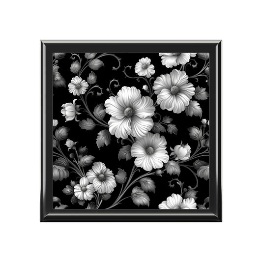 Elegant Floral Jewelry Box, Black Floral Design Keepsake, Gift for Her, Mothers Day, Wedding, Birthday, Home Decor, Jewelry Organizer