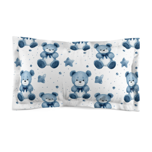 Blue Teddy Bear Microfiber Pillow Sham, Cute Bedroom Decor, Baby Shower Gift, Nursery Bedding, Kids Room Essentials