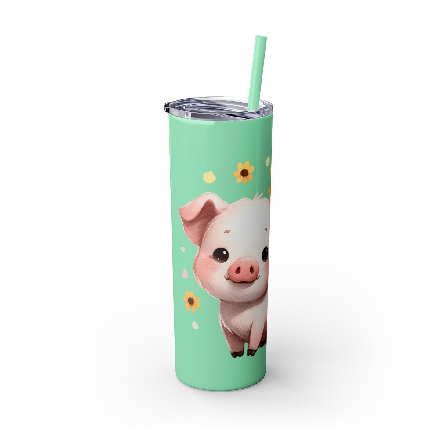 Cute Piggy Skinny Tumbler with Straw, Pig Tumbler, Sunflower Cup, Farmhouse Decor, Gift for Animal Lovers, Fun Drinkware