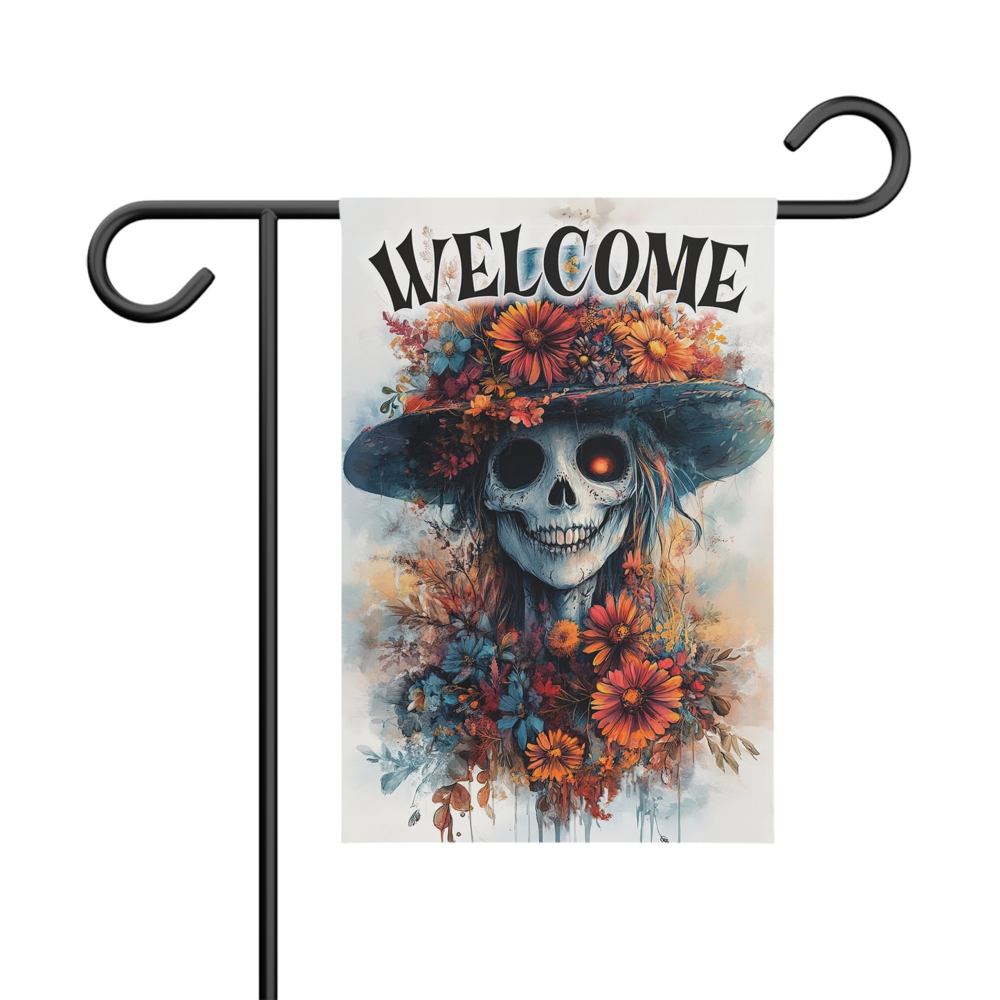 Welcome Garden Flag - Floral Skull Design for Halloween Decorations, Outdoor Decor, Home & Garden, Yard Flag, Spooky Welcome Banner
