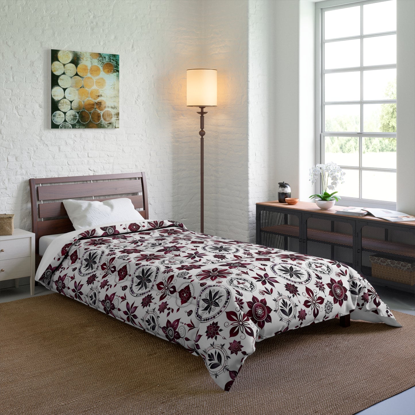 Cozy Floral Comforter - Boho Chic Bedding, Warmth for Home, Perfect for Winter, Housewarming Gift, Bed Decor