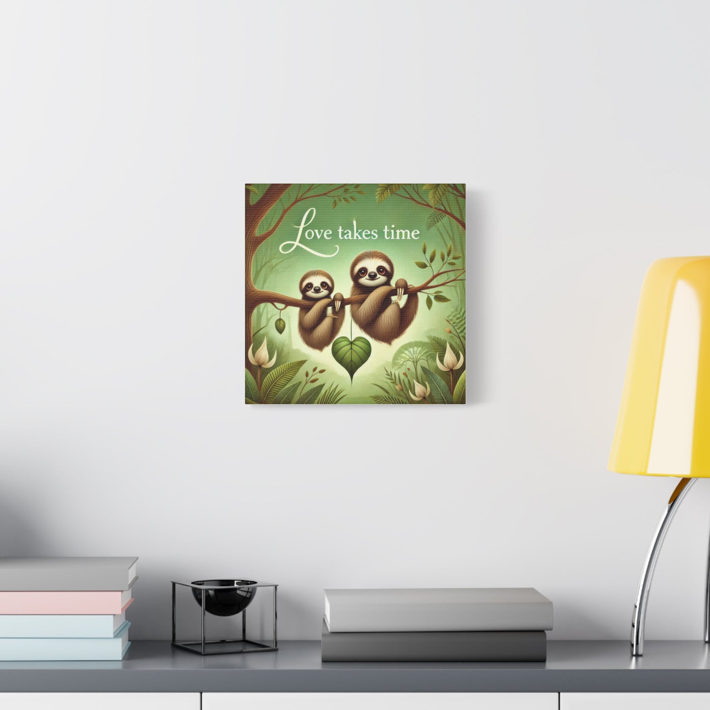 Sloth Love Canvas Wall Art, Cute Nursery Decor, Animal Illustration, Gift for Sloth Lovers, Children's Room, Love Takes Time Quote