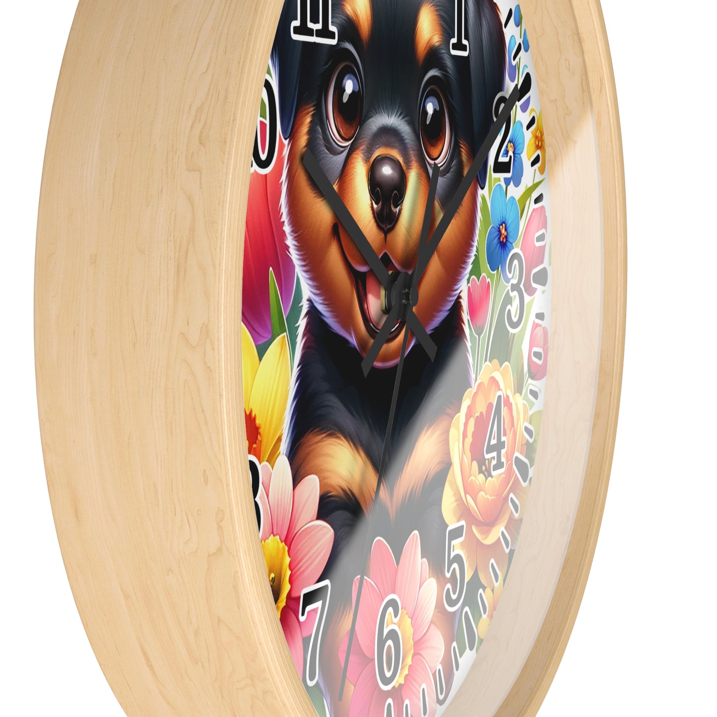 Floral Rottweiler Wall Clock, Pet Lover Gift, Home Decor, Dog Theme Timepiece, Vibrant Kitchen Clock, Unique Animal Clock