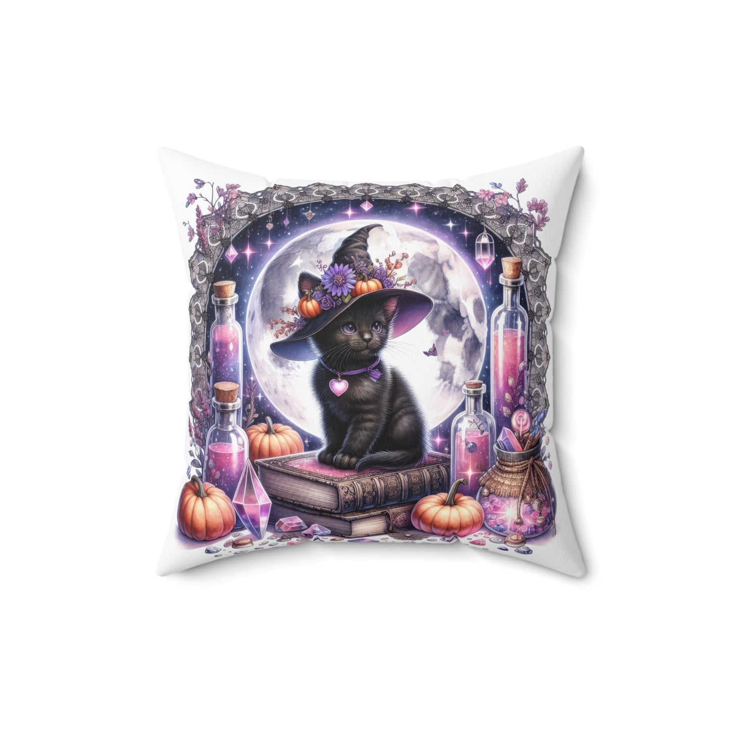 Halloween Cat Pillow, Spooky Home Decor, Throw Cushion for Cat Lovers, Witchy Accent Pillow, Gift for Halloween