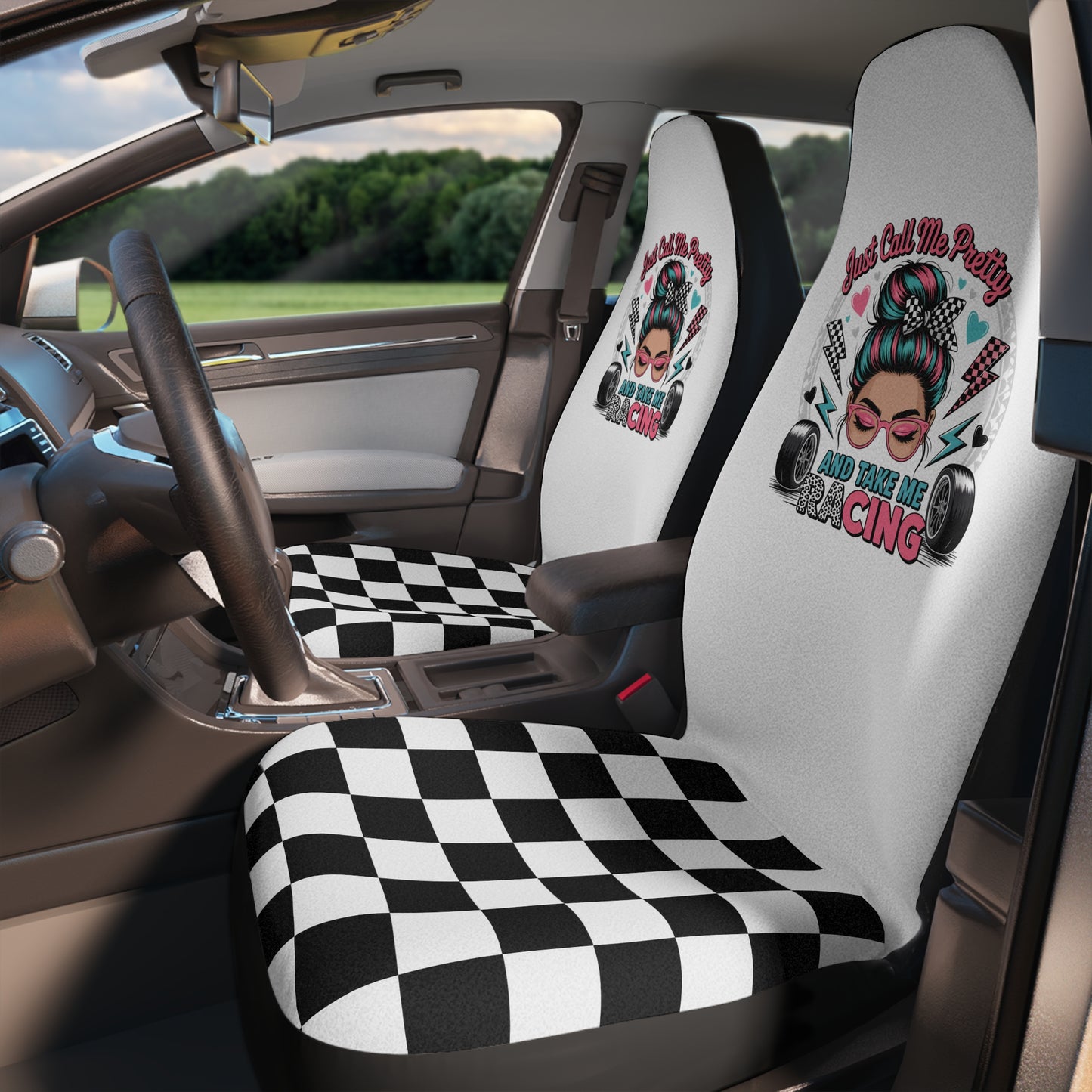 Racing-Themed Car Seat Covers - Stylish and Fun for Car Enthusiasts, Auto Gifts, Checkered Pattern, Race Day Decor, Stylish Car Accessories