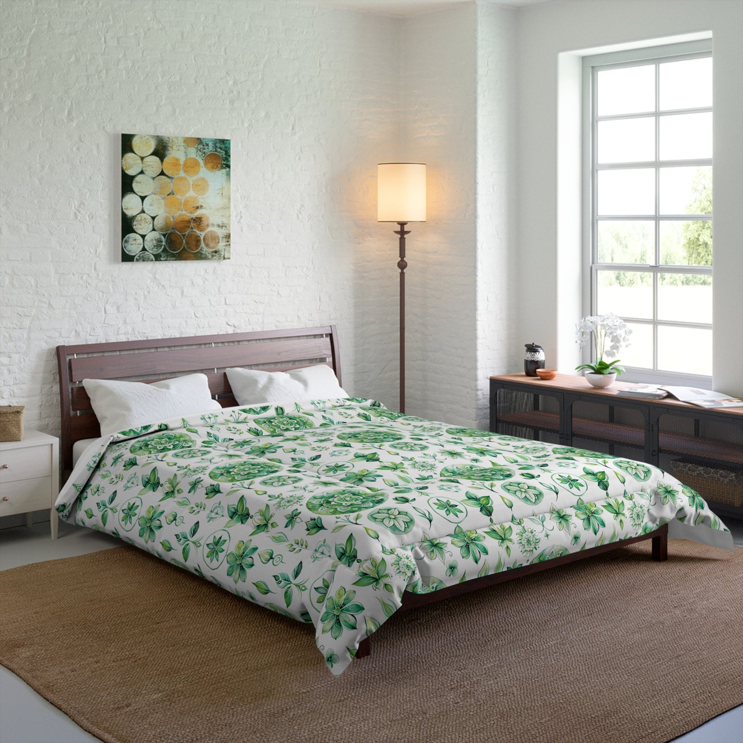 Botanical Green Comforter - Cozy Floral Quilt for Home Décor, Spring Vibes, Bedroom Refresh, Gift for Nature Lovers, Eco-Friendly Bedding