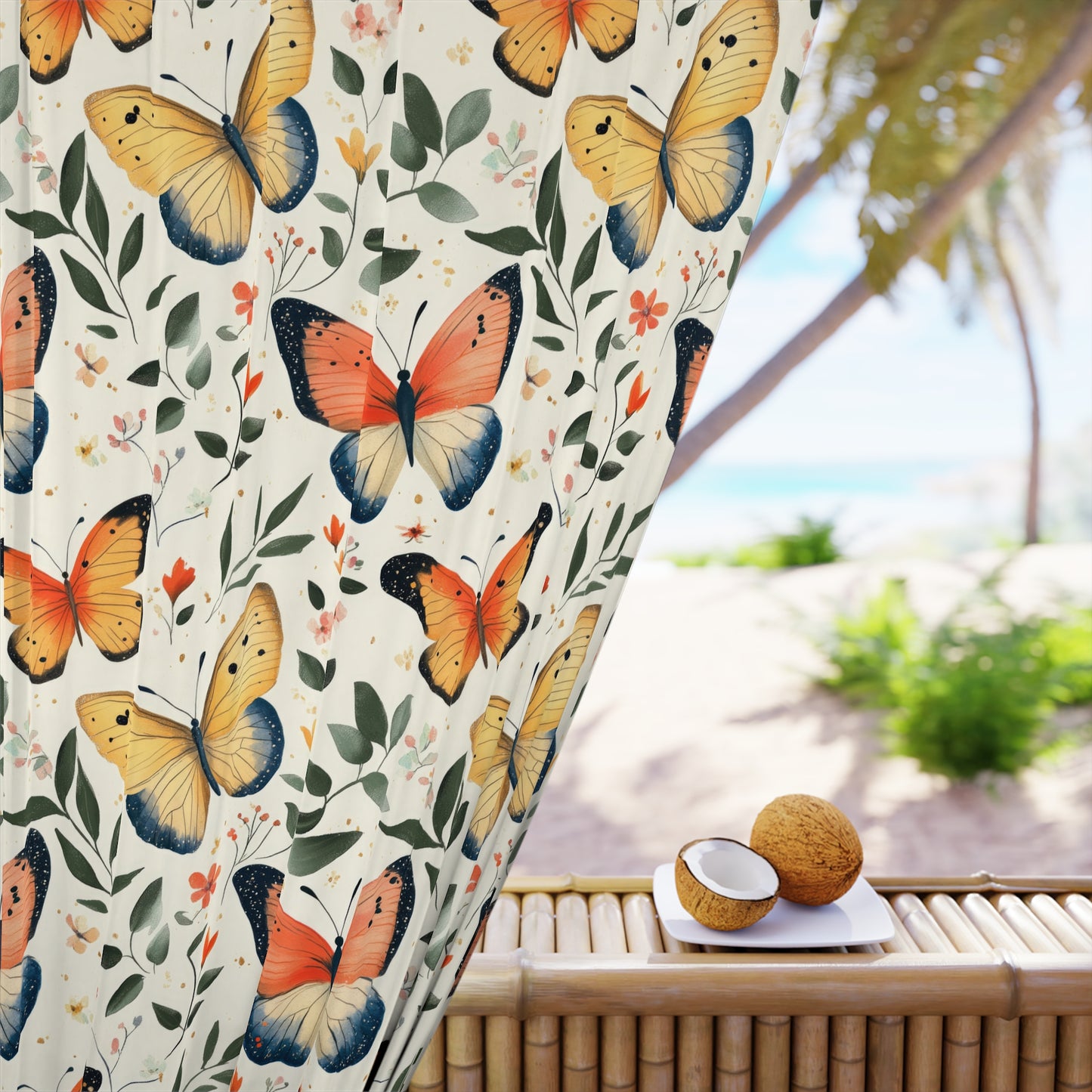 Butterfly Pattern Window Curtains, Floral Home Decor, Living Room Accessories, Nature-Inspired Hanging Panels, Spring Decor