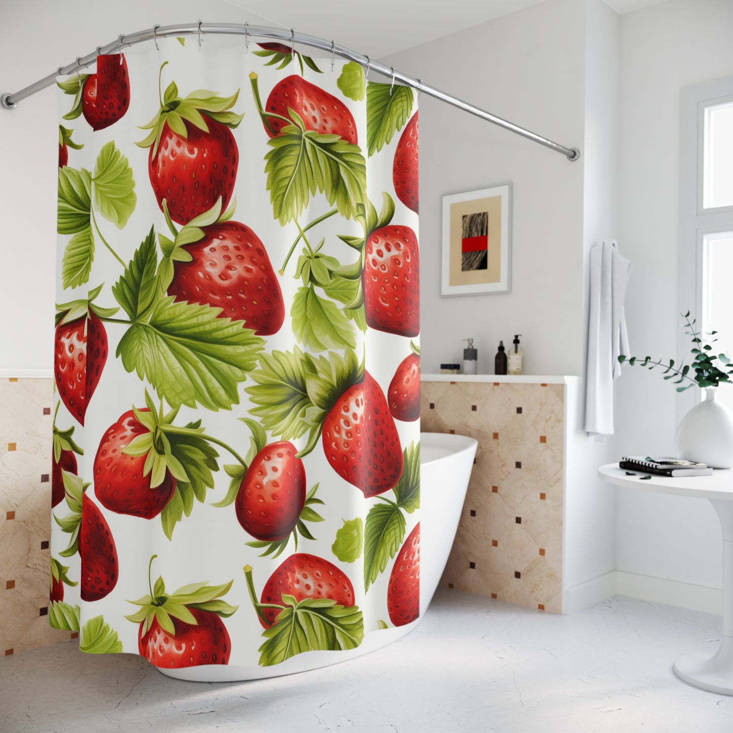 Strawberry Shower Curtain - Farmhouse Decor, Bathroom Accessory, Summer Vibes, Gifts for Her, Kitchen and Bath