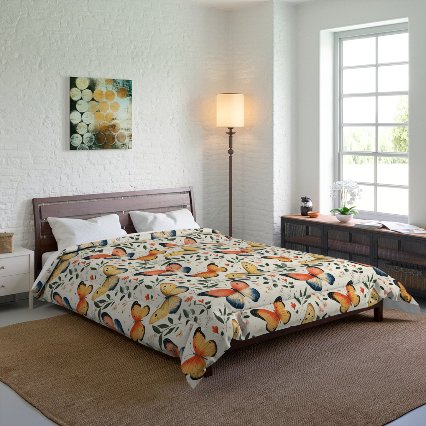 Butterfly Floral Comforter - Cozy Blanket for Home Décor, Bedroom Essentials, Gift for Nature Lovers, Spring Decor, Kids Room Bedding