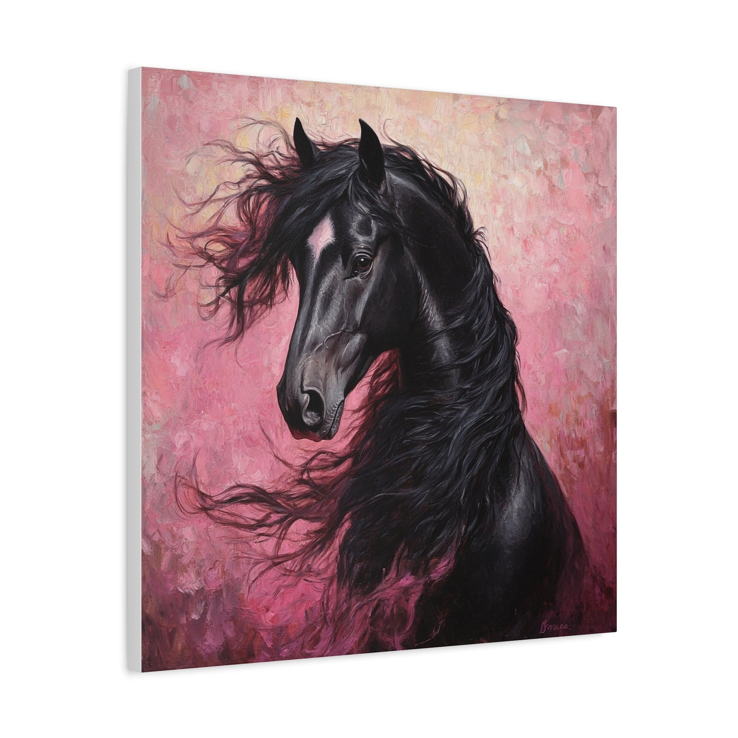 Black Horse Framed Canvas Wall Art, Equine Decor, Equestrian Gift, Horse Lover Home Decor, Rustic Wall Art, Animal Painting